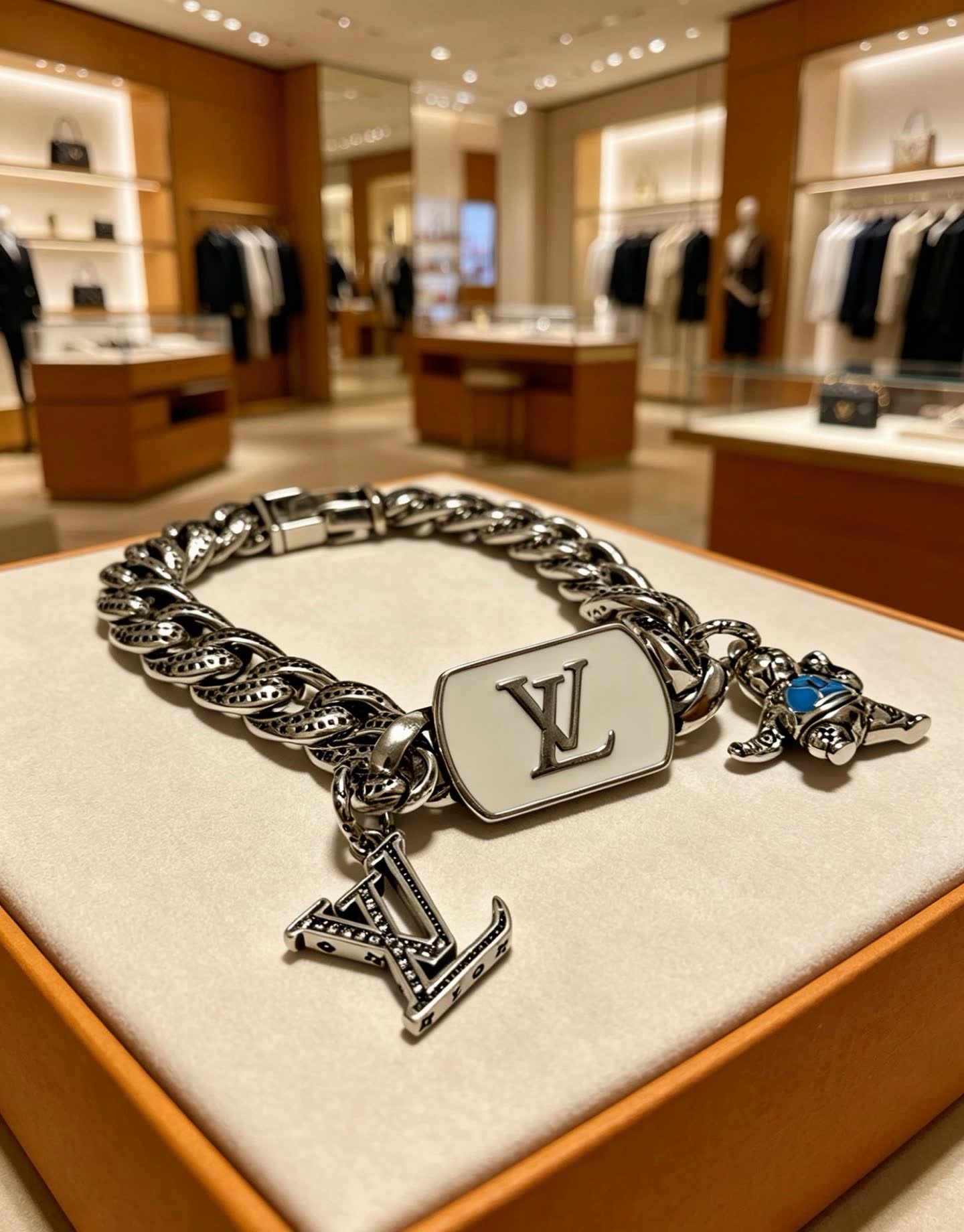 Louis Vuitton Silver Tone Bracelet with Charms